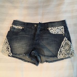 Bebe lace denim shorts